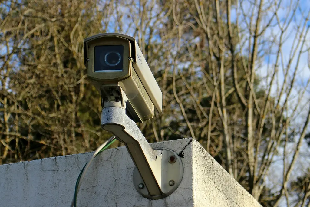 Security camera mounted on the corner of a building